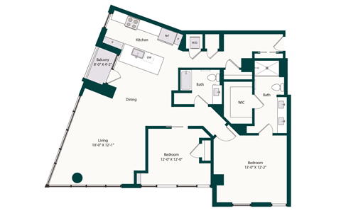 Floor plan for 2 beds, 2 baths, 1479 sqft